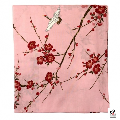 Yukata long TSURU rose 100% coton