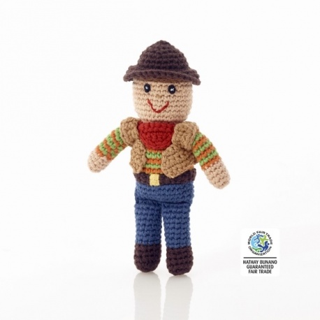 Hochet peluche COWbOY en crochet fait main 100% coton (h18cm)