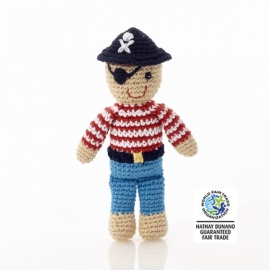 Hochet peluche PiRATE en crochet fait main 100% coton (h18cm)