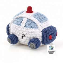 Hochet peluche VOiTURE de POLiCE en crochet fait main 100% coton (h12cm)