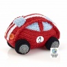 Hochet peluche VOiTURE de COURSE en crochet fait main 100% coton (h12cm)