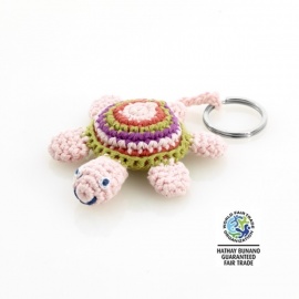 Porte-clés TORTUE rose en crochet fait main 100% coton (L9cm)