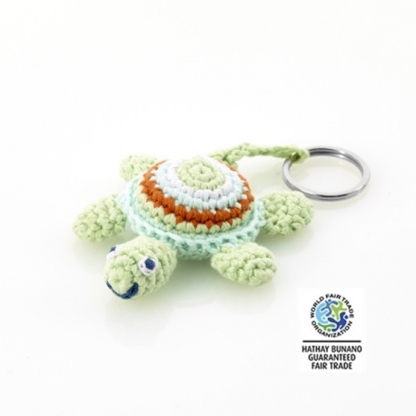 Porte-clés TORTUE pistache en crochet fait main 100% coton (L9cm)