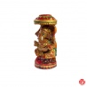 Ganesh assis sous un parasol en bois sculpté et peint à la main (h11cm)