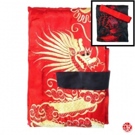 Kimono long réversible rouge / noir BROdé DRAGON doré (TU)