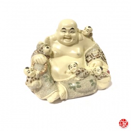 Bouddha Hotei aux enfants en ivoirine (h11cm)