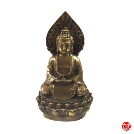 Bouddha AMiTA assis sur lotus en bronze (h14cm)