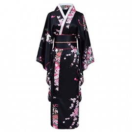 Kimono imprimé FLEURS avec noeud noir