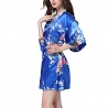 Kimono court satiné imprimé FLEURS & PAON bleu roi (90cm)