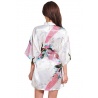 Kimono court satiné imprimé FLEURS & PAON blanc (90cm)