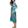 Kimono long satiné 2 poches imprimé FLEURS & PAON bleu turquoise (120cm)