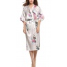 Kimono long satiné 2 poches imprimé FLEURS & PAON blanc (120cm)