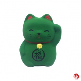 Maneki neko 招き猫 Petit RONd-RONd VERT en argile (学校 Etudes) h5cm