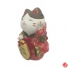 Maneki Neko YUKATA rouge en argile blanche (h10cm)