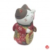 Maneki Neko YUKATA rouge en argile blanche (h10cm)