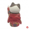 Maneki Neko YUKATA rouge en argile blanche (h10cm)