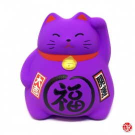 Tirelire Maneki neko 招き猫 DODU en argile ViOLET (Sagesse) h8cm