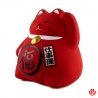 Tirelire Maneki neko DODU en argile blanche ROUGE (Santé) h8cm