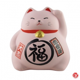 Tirelire Maneki neko 招き猫 DODU en argile ROSE (Amour) h8cm