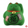 Tirelire Maneki neko DODU en argile blanche VERT (Travail) h8cm