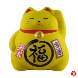 Tirelire Maneki neko 招き猫 DODU en argile JAUNE (Couple) h8cm