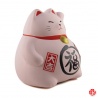 Tirelire Maneki neko DODU en argile blanche ROSE (Amour) h8cm