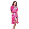 Kimono long satiné 2 poches imprimé FLEURS & PAON rose fushia (120cm)