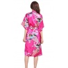 Kimono long satiné 2 poches imprimé FLEURS & PAON rose fushia (120cm)