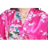 Kimono long satiné 2 poches imprimé FLEURS & PAON rose fushia (120cm)