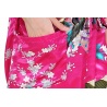 Kimono long satiné 2 poches imprimé FLEURS & PAON rose fushia (120cm)