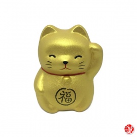 Maneki neko 招き猫 Petit RONd-RONd DORé en argile (金 Richesse) h5cm