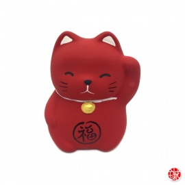 Maneki neko 招き猫 Petit RONd-RONd ROUGE en argile (健 Santé) h5cm