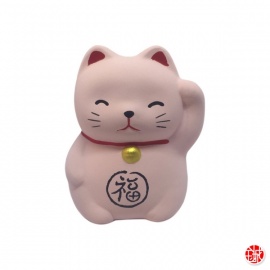 Maneki neko RONd-RONd ROSE en argile blanche (h5cm)