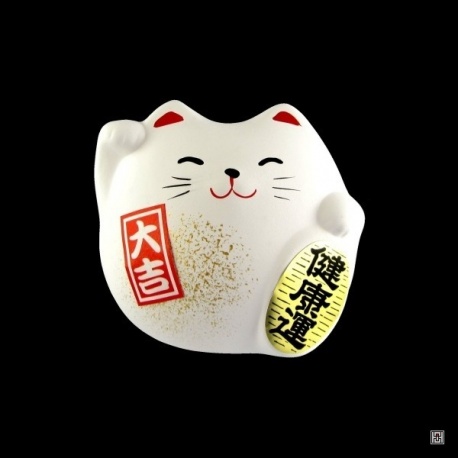 Maneki neko DODU en argile blanche BLANC (Bonheur) 5.5cm