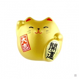 Maneki neko 招き猫 Petit DODU en argile DORé (金 Richesse) 5.5cm