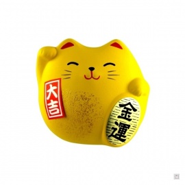 Maneki neko 招き猫 Petit DODU en argile JAUNE (Couple) 5.5cm