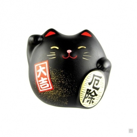 Maneki neko DODU en argile blanche NOiR (Chance) 5.5cm