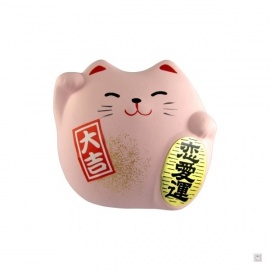 Maneki neko 招き猫 Petit DODU en argile ROSE (Amour) 5.5cm