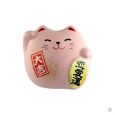 Maneki neko DODU en argile blanche ROSE (Amour) 5.5cm