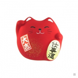 Maneki neko DODU en argile blanche ROUGE (Santé) 5.5cm