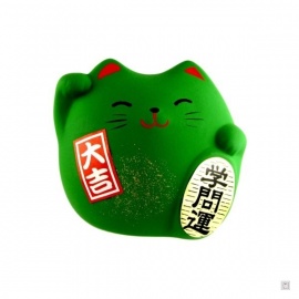 Maneki neko 招き猫 Petit DODU en argile VERT (学校 Etudes) 5.5cm