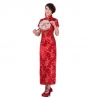 Robe chinoise (qipao 旗袍) longue ROUGE motif DRAGON et PhOENiX (100% polyester)