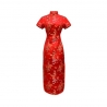 Robe chinoise (qipao 旗袍) longue ROUGE motif DRAGON et PhOENiX (100% polyester)