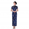 Robe chinoise (qipao 旗袍) longue BLEU ROi motif DRAGON et PhOENiX (100% polyester)