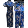 Robe chinoise (qipao 旗袍) longue BLEU ROi motif DRAGON et PhOENiX (100% polyester)