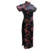Robe chinoise (qipao 旗袍) longue NOiRE motif PRUNiER ROUGE (100% polyester)