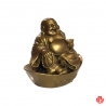 Bouddha Hotei sur lingot en résine doré (h7.5cm)