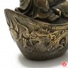 Bouddha de la prospérité Hotei 布袋 assis sur lingot Dragon et Phoenix en cuivre (h10cm)