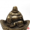 Bouddha de la prospérité Hotei 布袋 assis sur lingot Dragon et Phoenix en cuivre (h10cm)