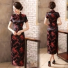 Robe chinoise (qipao 旗袍) longue NOiRE motif PRUNiER ROUGE (100% polyester)